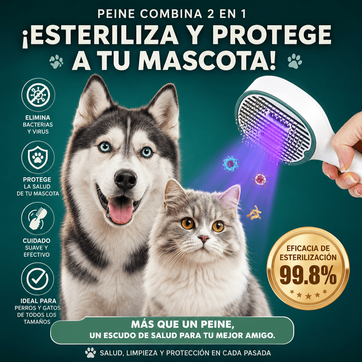 Peine para Mascotas con Esterilización UV