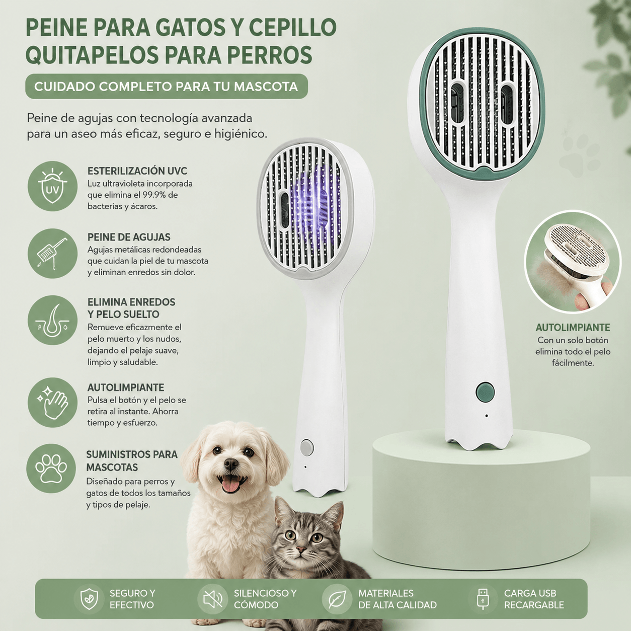 Peine para Mascotas con Esterilización UV
