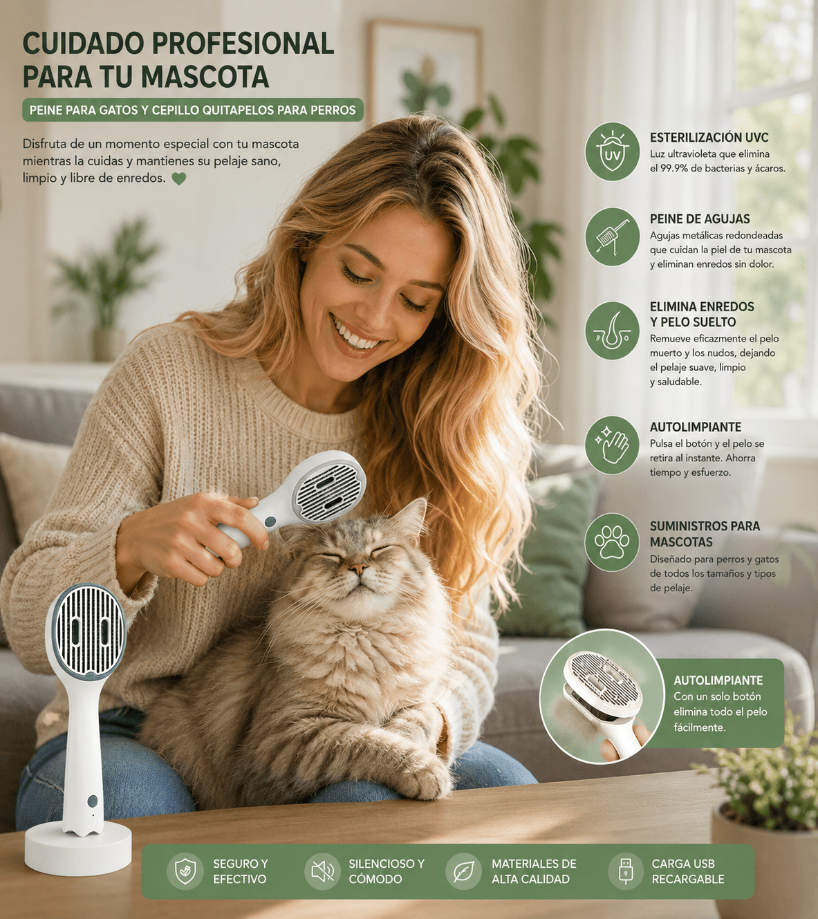 Peine para Mascotas con Esterilización UV