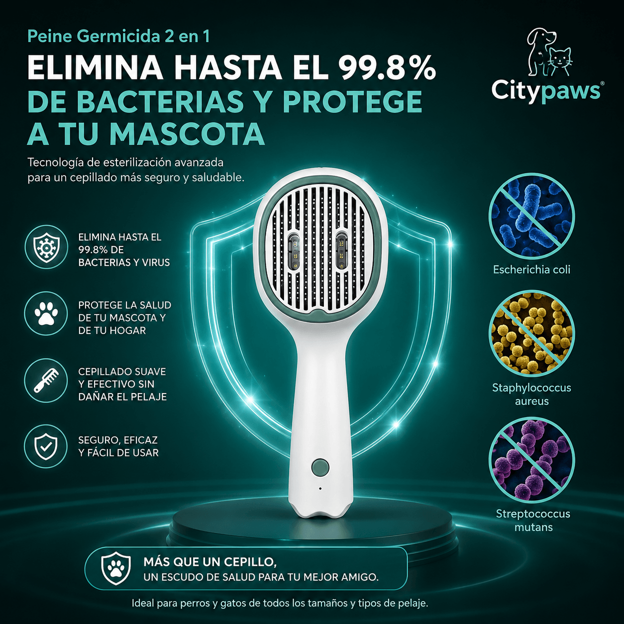 Peine para Mascotas con Esterilización UV